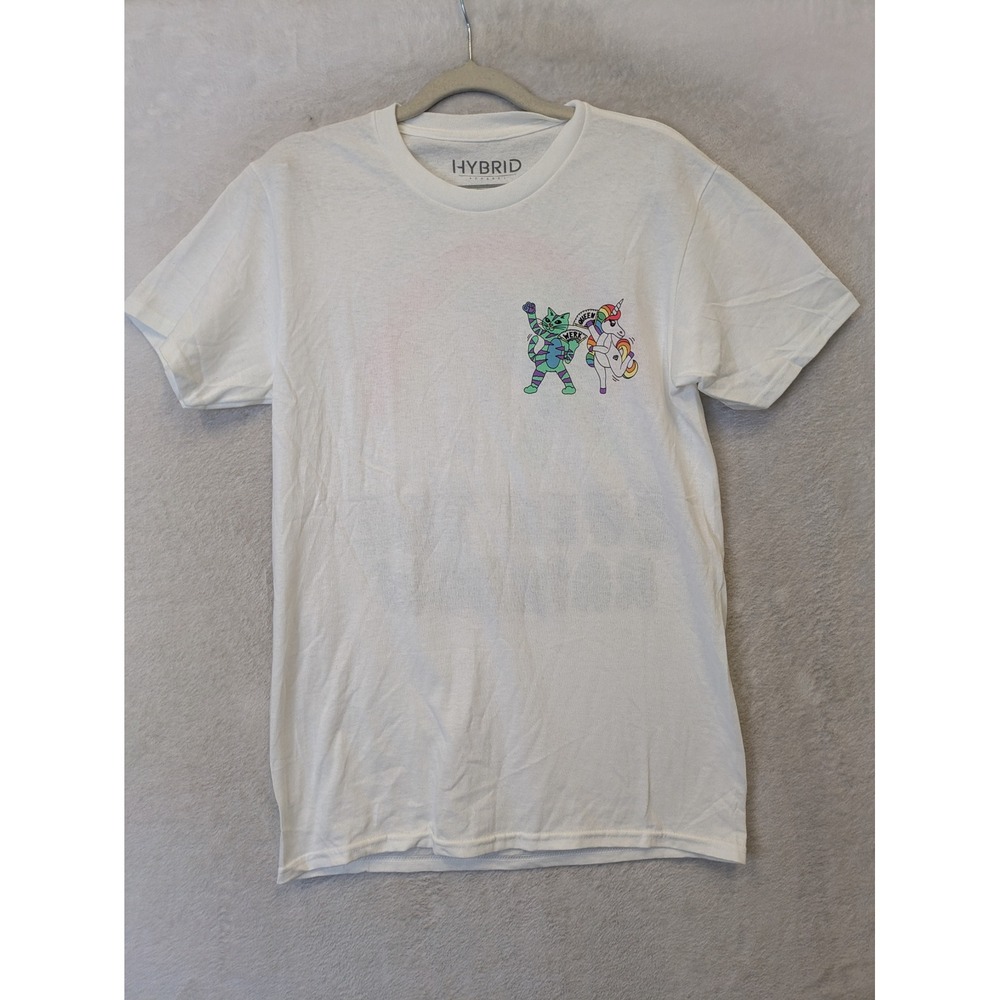 Hybrid Graphic T-Shirt Men's‎ Small White Pride Rainbow Cat Unicorn Werk Queen